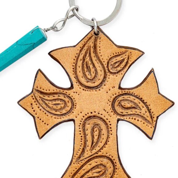Myra Leather Cross "My Inner Faith" Bag Charm Key Fob - New - Picture 3 of 6
